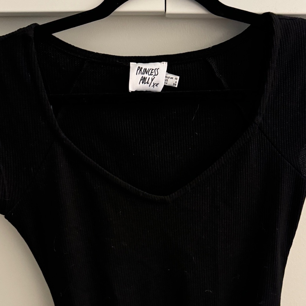 Princess Polly Black Ribbed Bodysuit short sleeve - Picture 6 of 7